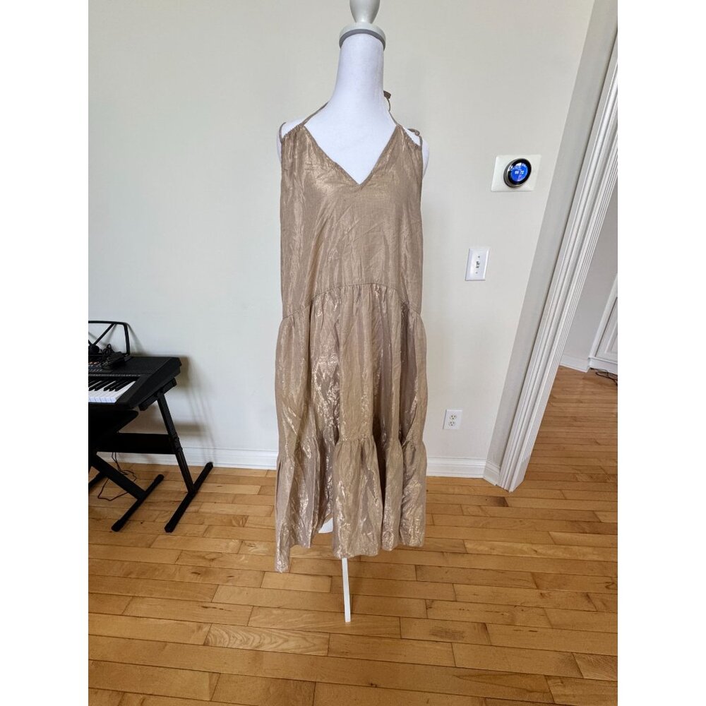 J.Crew Gold Shimmer Swim Cover-Up Dress Size M With Halter Tie & Open Back